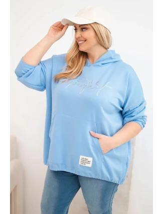 Dámska mikina Plus Size s kapucňou a potlačou modrá