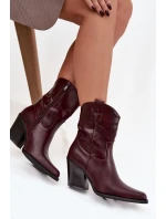 Dámske členkové topánky na podpätku D8271 Burgundy - Sweet Shoes