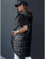 Dámska prešívaná vesta s kapucňou dlhá MERIS čierna FashionStreet TY4443
