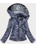 Šedá a svetlomodrá lesklá dámska bunda (BR9756-72)