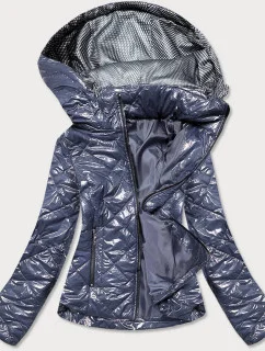 Šedá a svetlomodrá lesklá dámska bunda (BR9756-72)