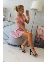 Šaty s viazaným výstrihom do V tmavo ružové