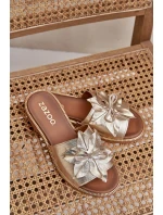 Klapki Z Ozdobą Skóra Naturalna Zazoo 3667 Złote