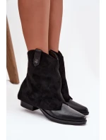 Ocieplane Botki Kowbojki Na Obcasie Czarne Sylvette
