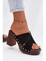 Dámské sandály na podpatku se zlatými přezkami Černé Nerelle