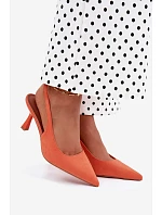 Dámske sandále na podpätku z imitácie semišu oranžové Saria Dámske sandále na podpätku z imitácie semišu oranžové Saria