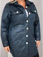 Dámska prešívaná bunda Plus Size s golierom a vreckami, modrá