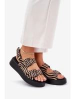 Sandały Damskie Na Platformie I Koturnie Z Klamrami Zebra Beżowo-Czarne Genorre