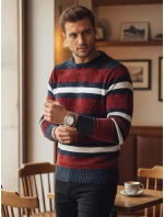 Pánsky pruhovaný červený sveter FashionStreet WX2264