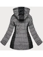 Čierno-biela vzorovaná dámska bunda s kapucňou (W715)