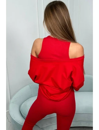 3-dielny set mikina + top + legíny červená
