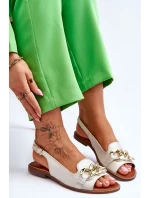 Skórzane Sandały Damskie Lewski Shoes 3230 Beżowo-Złote