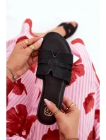 Klapki Damskie Na Płaskim Obcasie Z Wycięciami Eko Zamszowe Czarne Teterre