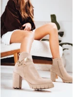 Dámske semišové čižmy na podpätku béžové FashionStreet ZY1265
