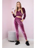 Velúrová súprava s nápisom Queen tmavo ružová