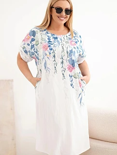 Dámske plus veľkosť viskózové šaty s krátkymi rukávmi a bočnými rozparkami biele