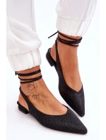 Wiązane Baleriny Z Dżetami Czarne Mavis