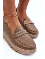Skórzane Półbuty Na Platformie Z Ozdobą Beżowe Lemar Lehira