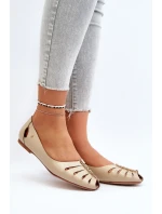 Zazoo 10009 Wygodne Skórzane Baleriny Damskie Beżowe