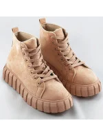 Svetlo béžové šnurovacie topánky z imitácie semišu (XA057)