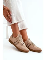 Zazoo N1068 Zamszowe Niskie Sneakersy Damskie Beżowe