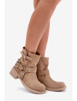 Dámske semišové topánky na nízkom podpätku s remienkami Zazoo 3644 Beige