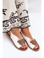 Sandały Damskie Na Płaskim Obcasie Z Ozdobą Białe Setorina