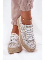 Wzorzyste Trampki Damskie Na Platformie Z Plecionką Lee Cooper LCW-25-08-3648L Biało-Złote
