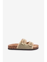 Szydełkowe Klapki Damskie Ze Złotymi Klamrami Zielone Fenira