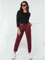 Dámske nohavice LEOCINCIN v jednej veľkosti s opaskom bordová FashionStreet UY2261 Dámske nohavice LEOCINCIN v jednej veľkosti s opaskom bordová FashionStreet UY2261