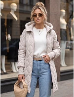 Dlhá dámska prešívaná prechodná bunda, svetlosivá, FashionStreet TY5864 Dlhá dámska prešívaná prechodná bunda, svetlosivá, FashionStreet TY5864