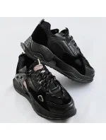 Čierne šnurovacie topánky so zvýšenou podrážkou (7002)