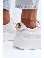 Damskie Skórzane Sneakersy Na Platformie CheBello 4367 Białe