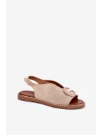 Płaskie Sandały Z Ozdobą Beżowe Haliones