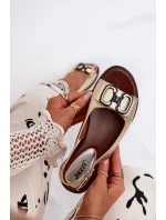 Płaskie Sandały Z Ozdobą Eko Skórzane Złote Lilria