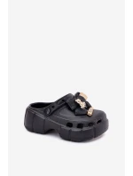 Klapki Dziecięce Dziewczęce Piankowe Z Kokardką I Ozdobami Czarne Selvana