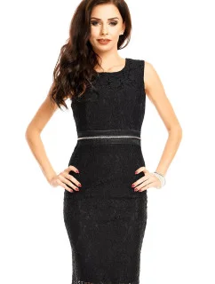 Čipkované dámske šaty bez rukávov stredne dlhé čierne - Čierna / XL - MAYAADI