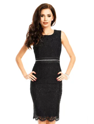Čipkované dámske šaty bez rukávov stredne dlhé čierne - Čierna / XL - MAYAADI Čipkované dámske šaty bez rukávov stredne dlhé čierne - Čierna / XL - MAYAADI