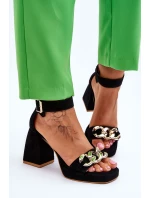 Damskie Zamszowe Sandały Na Masywnym Obcasie Lewski Shoes 3207 Czarne