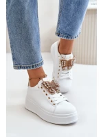 Sneakersy Damskie Na Platformie Z Motylem Biało-Złote Naritevia