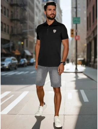 Pánske polo tričko s aplikáciou čierne FashionStreet PX0647