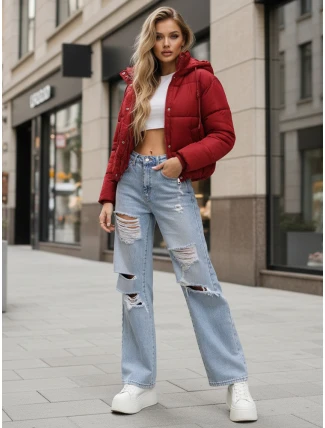 Dámska krátka zimná prešívaná bunda bordová FashionStreet TY5407