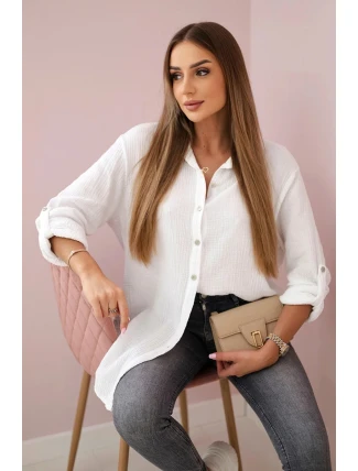 Bavlnená mušelínová košeľa oversize biela
