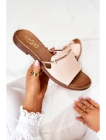 Skórzane Klapki Lewski Shoes 3047 Beżowe