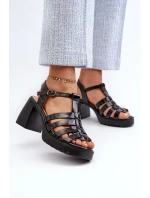 Lakierowane Skórzane Sandały Damskie Na Słupku Vinceza 66621 Czarne