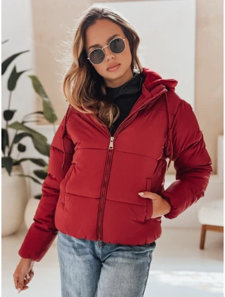 Dámska krátka zimná bunda GLAMVO s kapucňou bordová FashionStreet TY4949