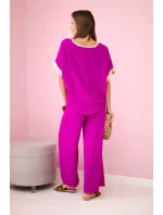 Viskózová súprava so zlatým lemovaním tmavo fialová