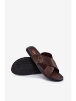 Kožené pánske papuče s prackou Big Star RR174077 Brown Kožené pánske papuče s prackou Big Star RR174077 Brown