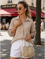 Dámska oversize košeľa z mušelínovej bavlny, béžová, FashionStreet DY0487 Dámska oversize košeľa z mušelínovej bavlny, béžová, FashionStreet DY0487