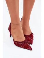 Koronkowe Szpilki Z Odkrytą Piętą Bordowe Annivirae